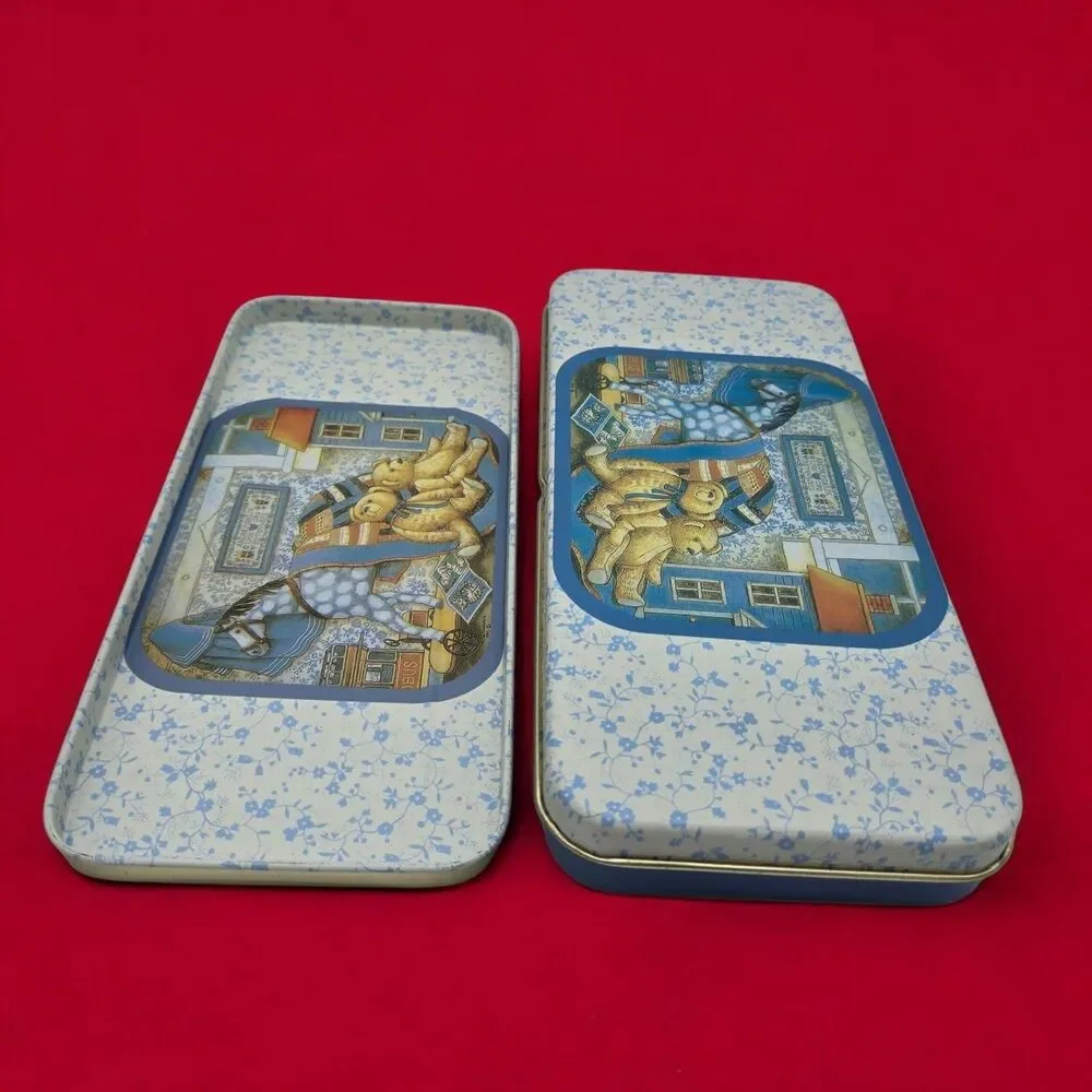 Rare 1996 Vintage Tin Pencil Case Cosmetic Retro Trinket Box Nursery Play Bears